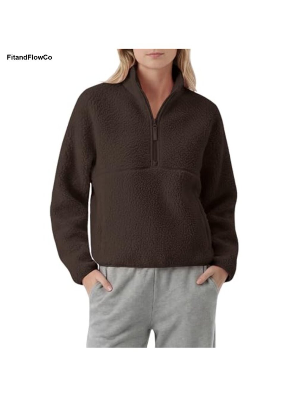 Lightweight Half Zip Fleece Sweatshirt Pullover with Zipper Pockets